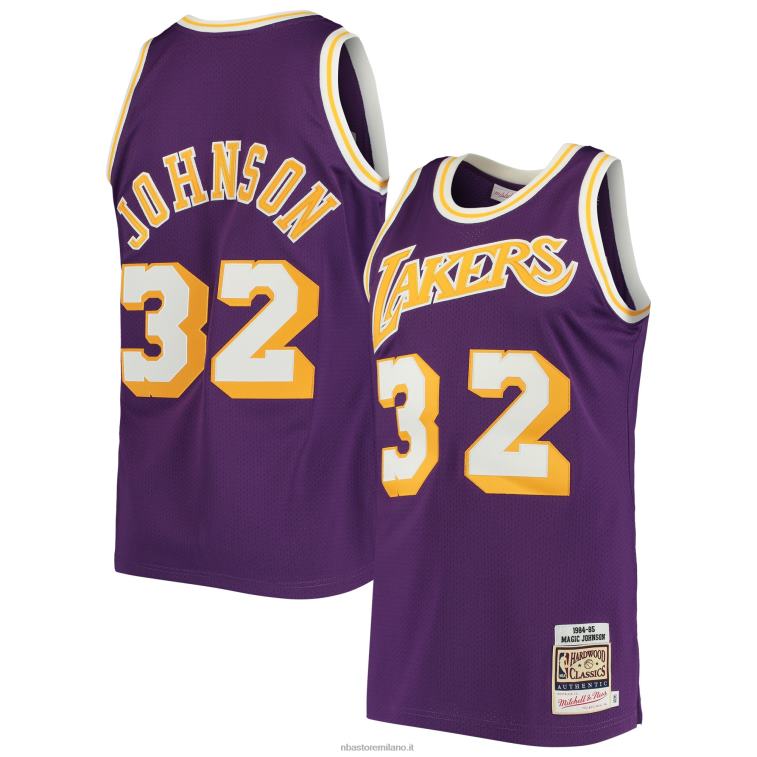 NBA 00F2L2835 los angeles lakers magic johnson mitchell & ness viola 1984 hardwood classics maglia autentica