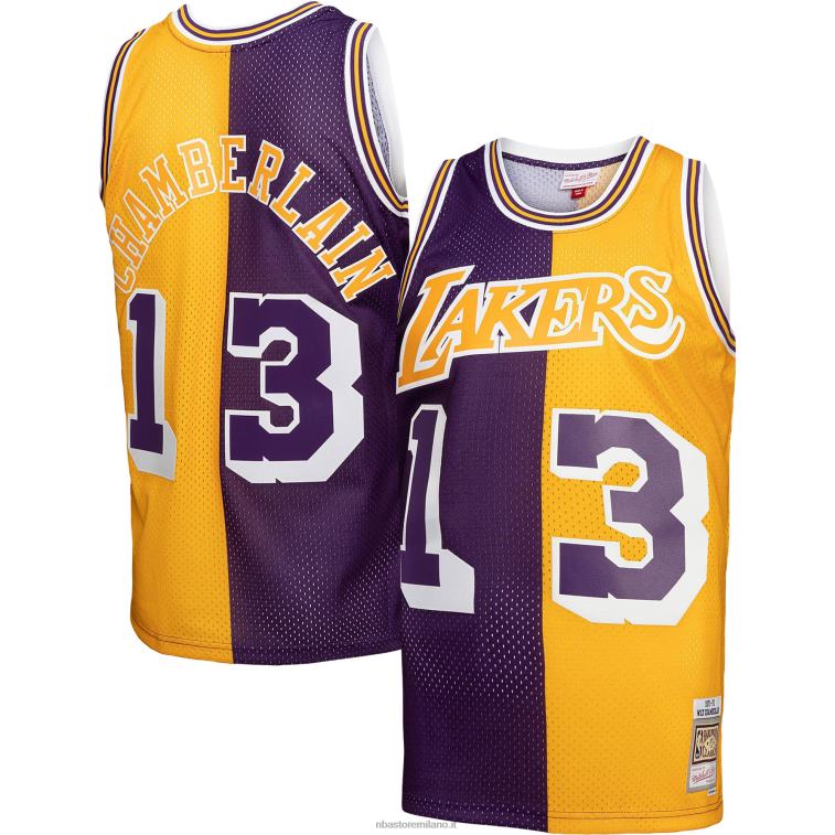 NBA 00F2L4704 los angeles lakers wilt chamberlain viola/oro hardwood classici 1971-72 divisa swingman maglia