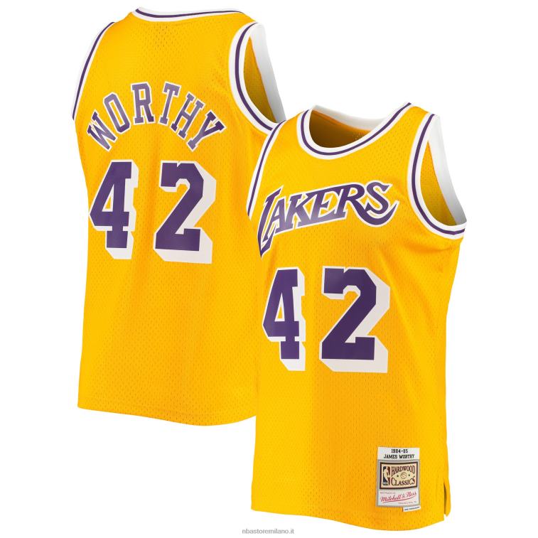 NBA 00F2L4715 los angeles lakers james degno mitchell & ness oro 1984-85 hardwood classici maglia swingman