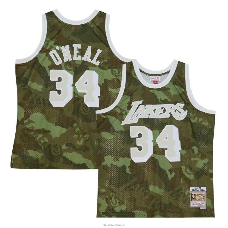 NBA 00F2L5351 los angeles lakers shaquille o'neal camo hardwood classics maglia swingman verde fantasma