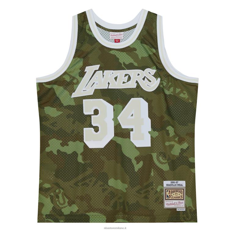 NBA 00F2L5351 los angeles lakers shaquille o\'neal camo hardwood classics maglia swingman verde fantasma