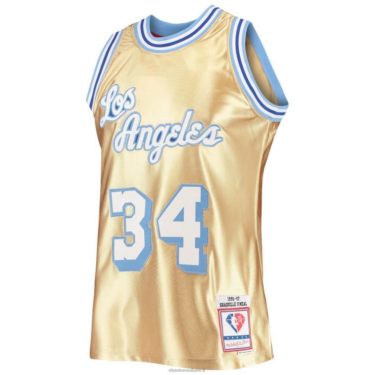 NBA 00F2L5489 los angeles lakers shaquille o\'neal oro 75 ° anniversario hardwood classici maglia swingman