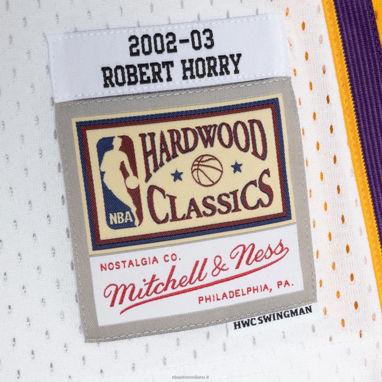 NBA 00F2L5607 los angeles lakers robert horry mitchell & ness bianco legno duro classici maglia swingman