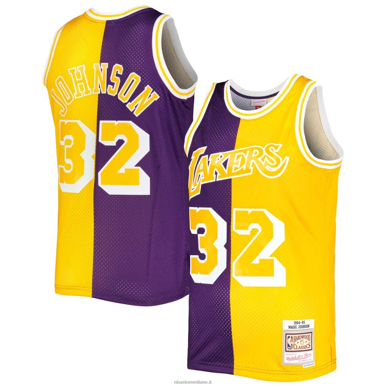 NBA 00F2L6349 los angeles lakers magic johnson viola/oro hardwood classici 1984-85 divisa swingman maglia