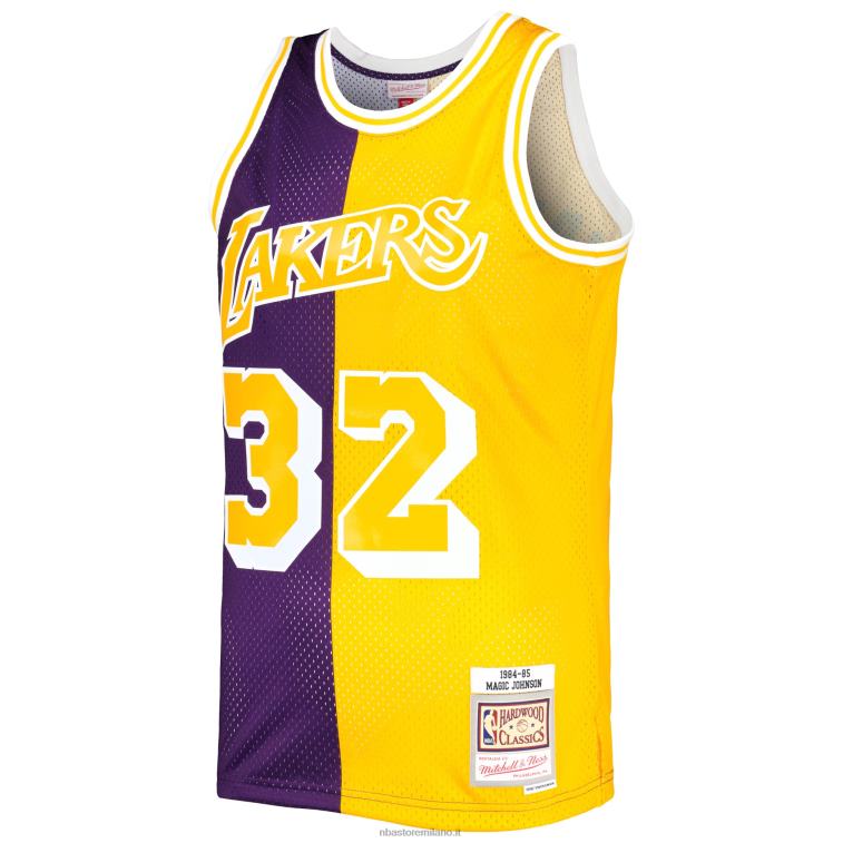 NBA 00F2L6349 los angeles lakers magic johnson viola/oro hardwood classici 1984-85 divisa swingman maglia