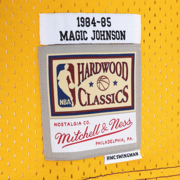 NBA 00F2L6349 los angeles lakers magic johnson viola/oro hardwood classici 1984-85 divisa swingman maglia