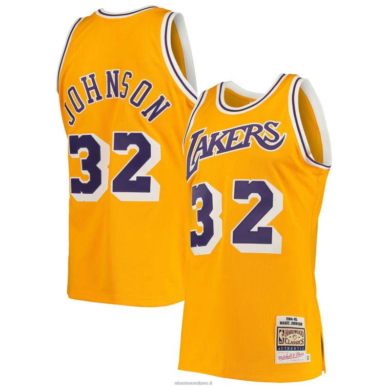 NBA 00F2L641 los angeles lakers magic johnson mitchell & ness gold hardwood classics maglia autentica