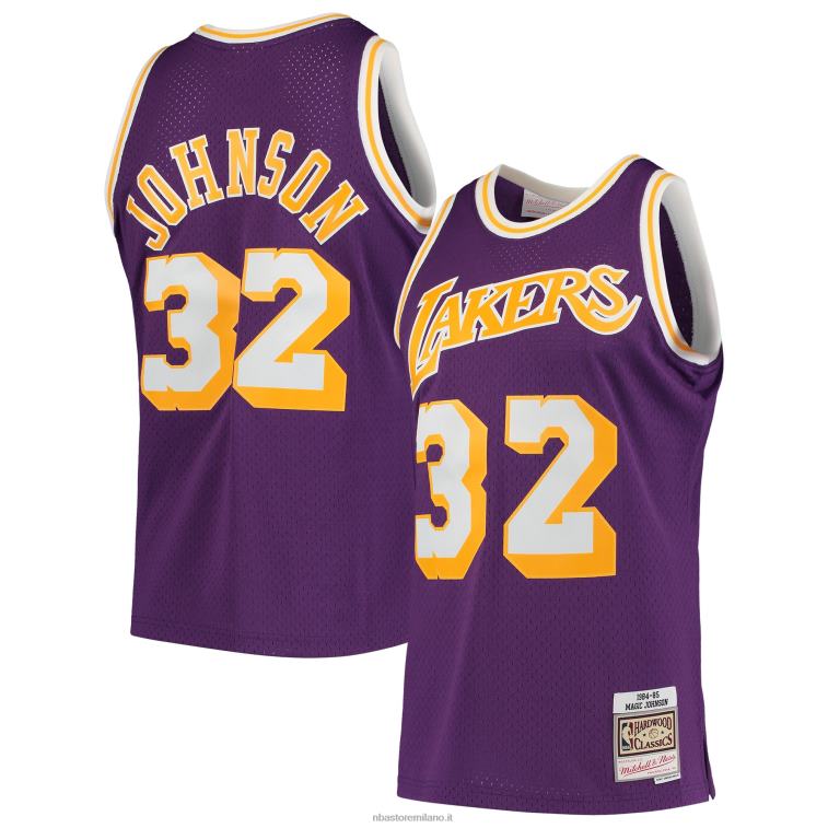 NBA 00F2L6444 los angeles lakers magic johnson viola 1984-85 hardwood classics maglia da giocatore swingman