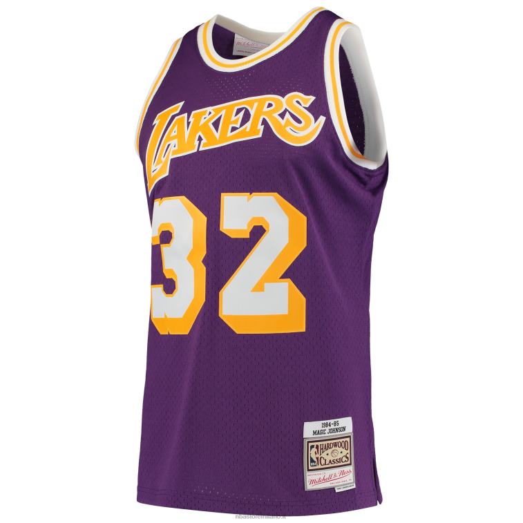 NBA 00F2L6444 los angeles lakers magic johnson viola 1984-85 hardwood classics maglia da giocatore swingman