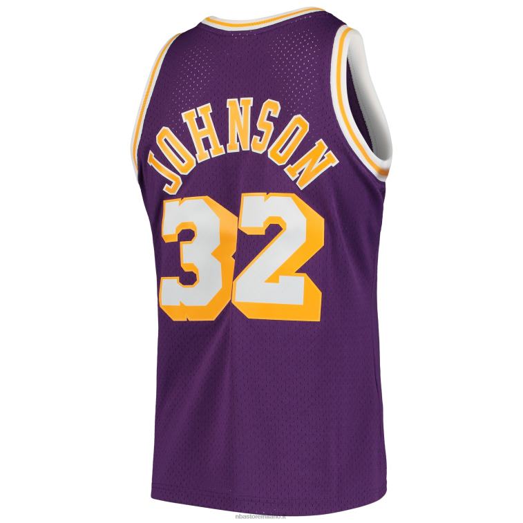 NBA 00F2L6444 los angeles lakers magic johnson viola 1984-85 hardwood classics maglia da giocatore swingman