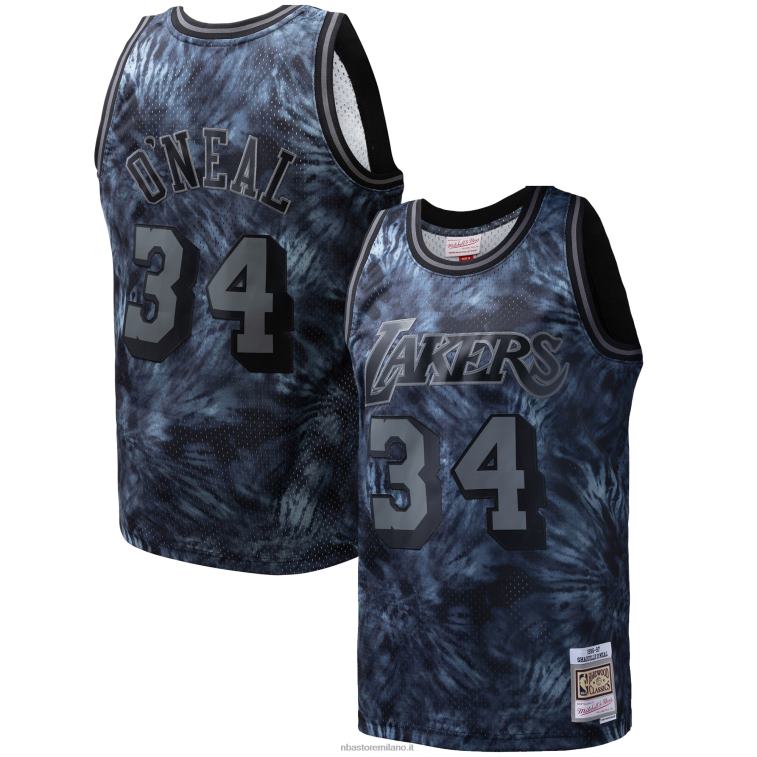 NBA 00F2L7257 los angeles lakers shaquille o'neal mitchell & ness black hardwood classics maglia swingman tie-dye
