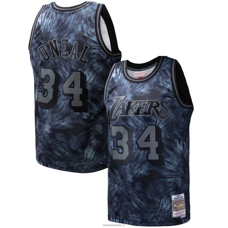 NBA 00F2L7257 los angeles lakers shaquille o\'neal mitchell & ness black hardwood classics maglia swingman tie-dye