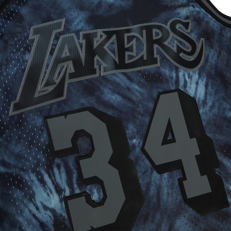 NBA 00F2L7257 los angeles lakers shaquille o\'neal mitchell & ness black hardwood classics maglia swingman tie-dye