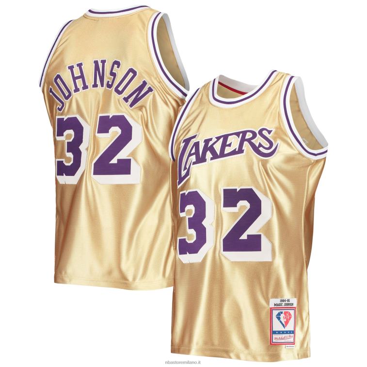 NBA 00F2L7539 los angeles lakers magic johnson gold 75° anniversario 1984-85 hardwood classics maglia swingman