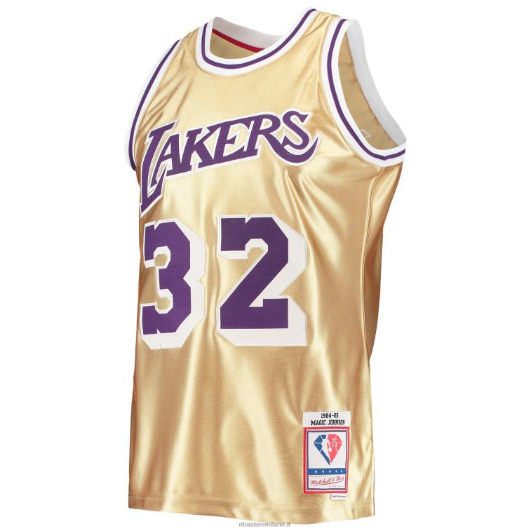 NBA 00F2L7539 los angeles lakers magic johnson gold 75° anniversario 1984-85 hardwood classics maglia swingman