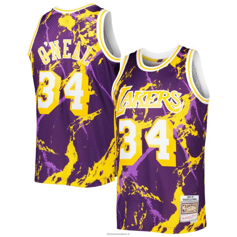 NBA 00F2L7887 los angeles lakers shaquille o'neal mitchell & ness viola hardwood classics maglia swingman marmorizzata