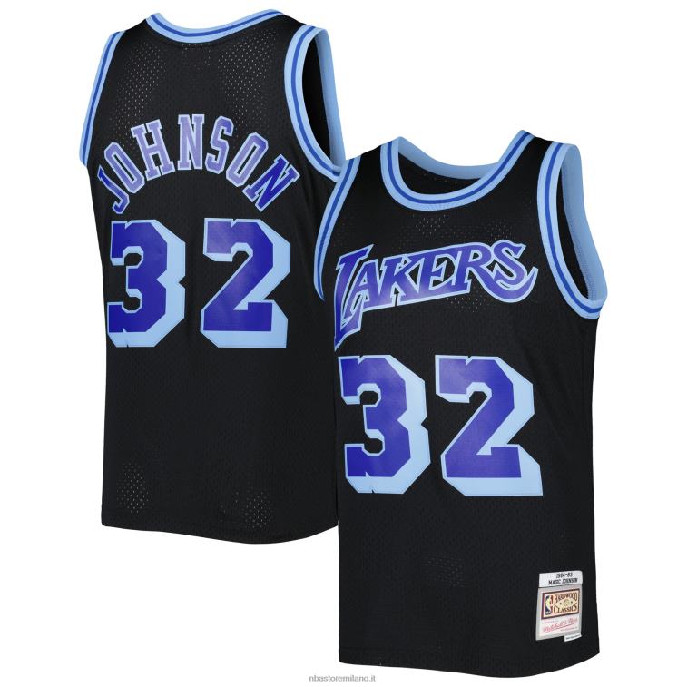 NBA 00F2L8061 maglia los angeles lakers magic johnson black 1984-85 hardwood classics ricarica 3.0 swingman