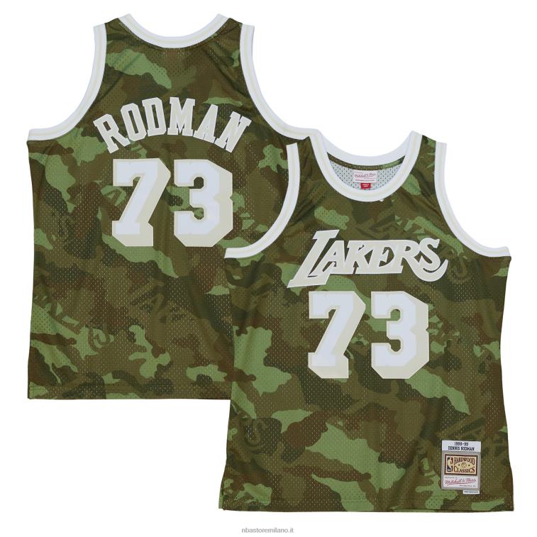 NBA 00F2L8454 los angeles lakers dennis rodman mitchell & ness camo hardwood classici maglia fantasma verde swingman