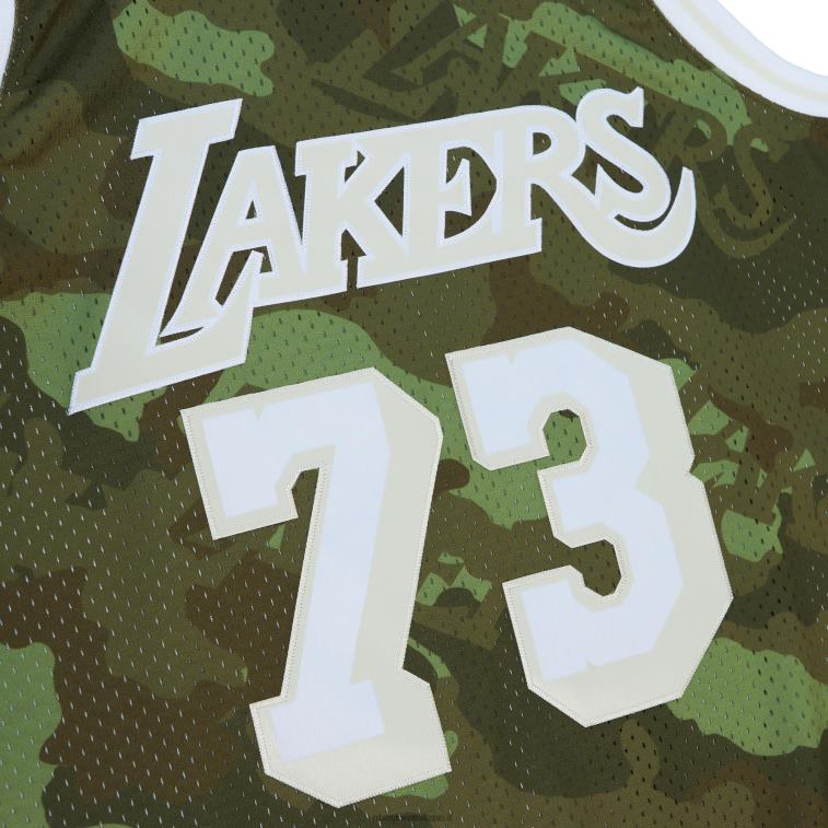 NBA 00F2L8454 los angeles lakers dennis rodman mitchell & ness camo hardwood classici maglia fantasma verde swingman