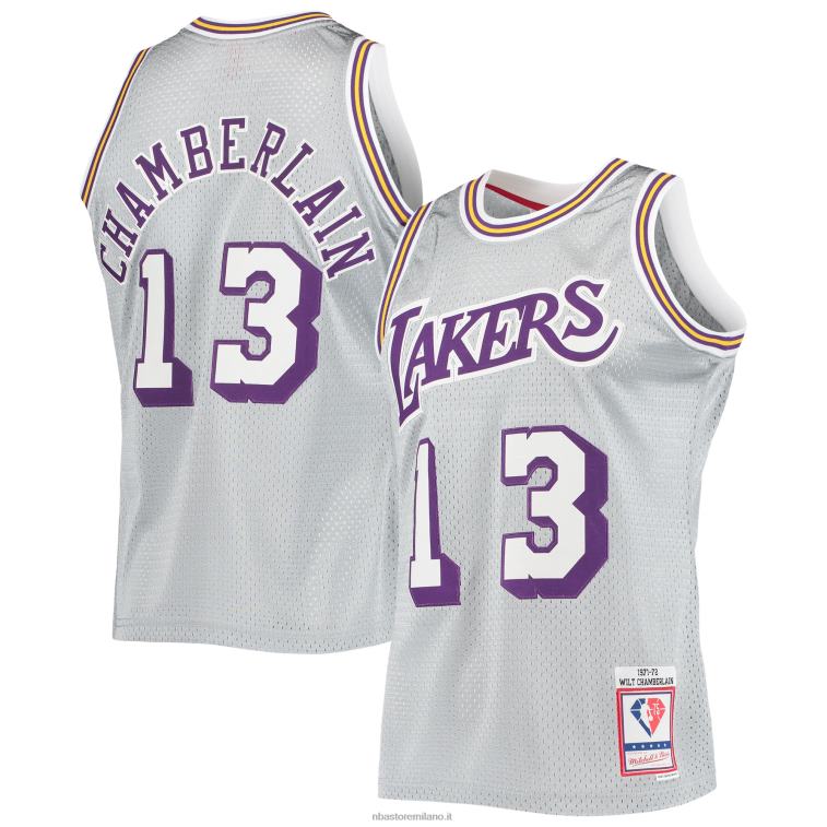 NBA 00F2L8629 los angeles lakers wilt chamberlain argento 75° anniversario 1971-72 hardwood swingman jersey