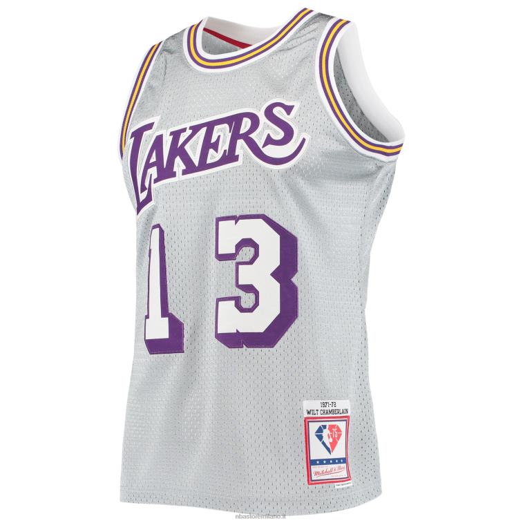 NBA 00F2L8629 los angeles lakers wilt chamberlain argento 75° anniversario 1971-72 hardwood swingman jersey