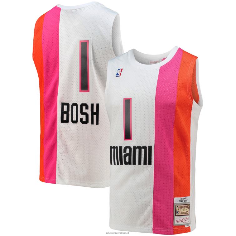 NBA 00F2L6260 miami heat chris bosh mitchell & ness bianco legno duro classici maglia swingman