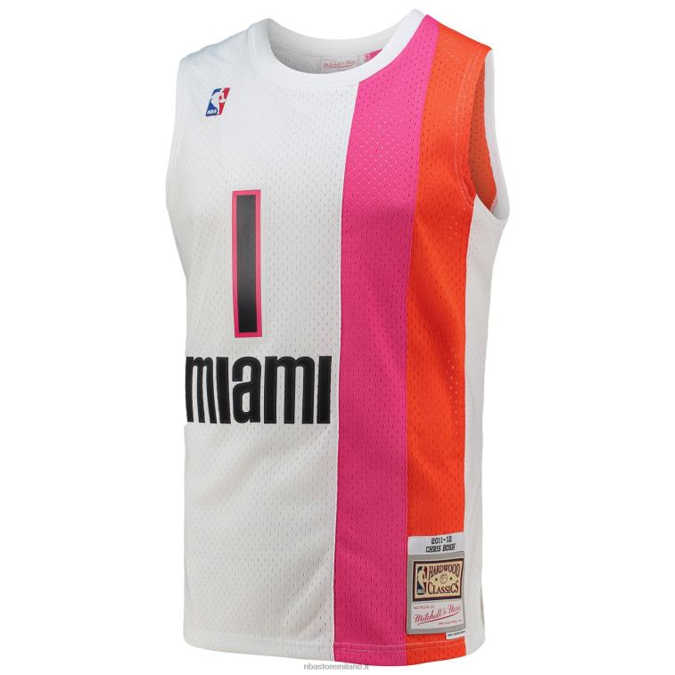 NBA 00F2L6260 miami heat chris bosh mitchell & ness bianco legno duro classici maglia swingman
