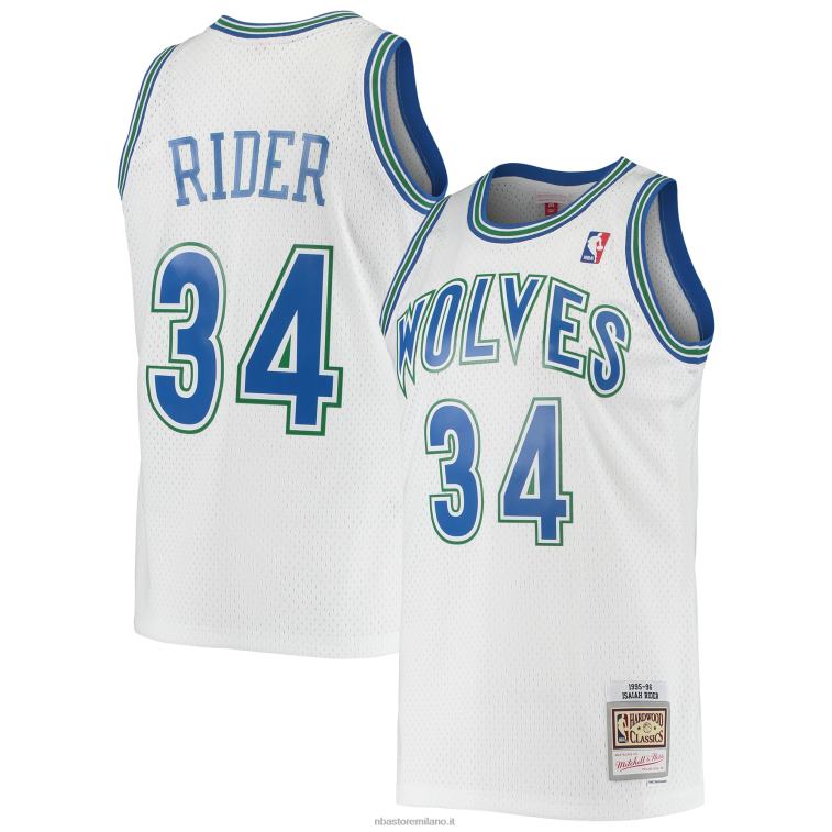 NBA 00F2L2999 minnesota timberwolves isaiah rider mitchell & ness white hardwood classici maglia swingman