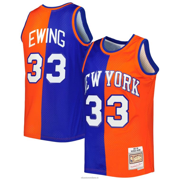 NBA 00F2L170 new york knicks patrick ewing mitchell & ness blue/orange hardwood classics split swingman jersey