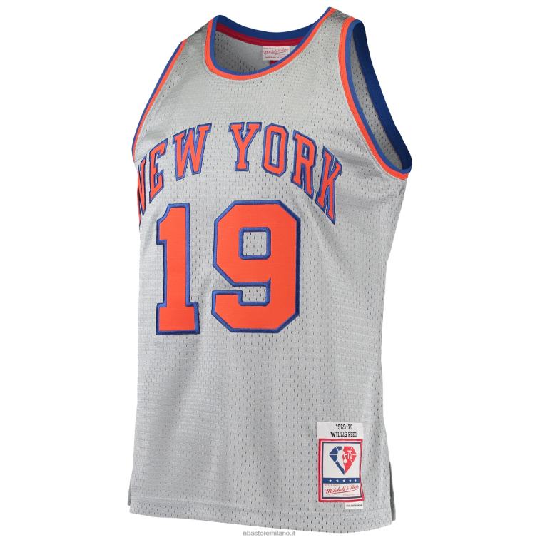 NBA 00F2L2740 New York Knicks Willis Reed Silver 75° Anniversario 1969-70 Hardwood Classics Maglia Swingman