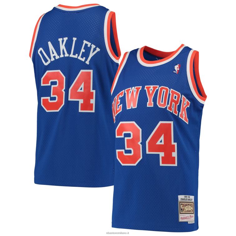 NBA 00F2L2814 new york knicks charles oakley mitchell & ness blue hardwood classici maglia swingman