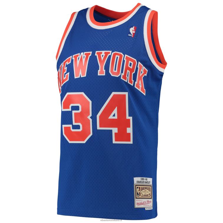 NBA 00F2L2814 new york knicks charles oakley mitchell & ness blue hardwood classici maglia swingman