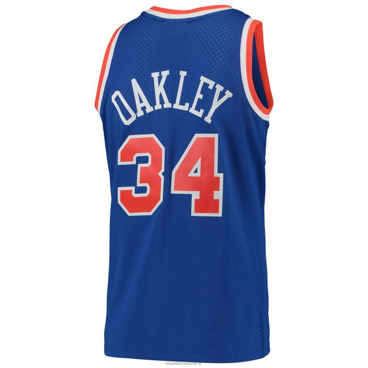 NBA 00F2L2814 new york knicks charles oakley mitchell & ness blue hardwood classici maglia swingman