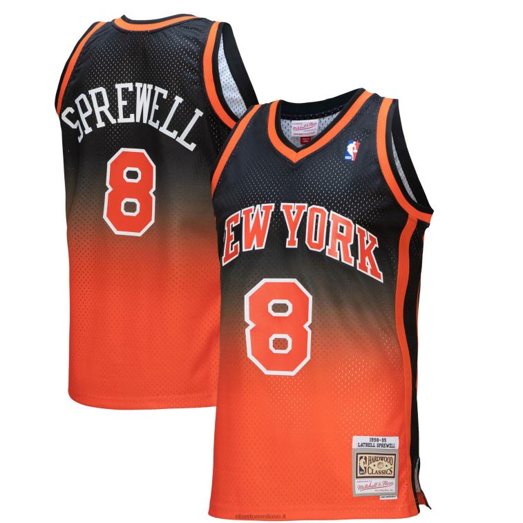 NBA 00F2L4567 New York Knicks Latrell Sprewell Orange/Black Hardwood Classics Faaaway Swingman Player Jersey