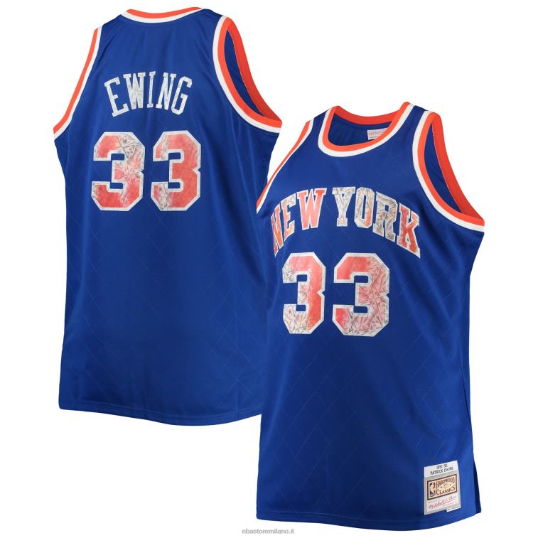 NBA 00F2L5113 new york knicks patrick ewing blu big & tall 75° anniversario maglia swingman diamante