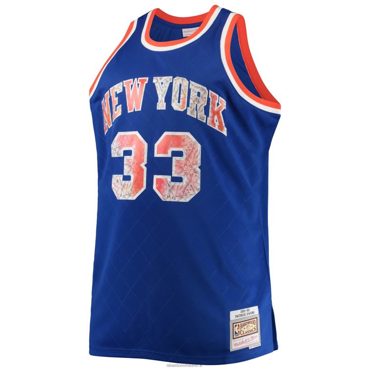NBA 00F2L5113 new york knicks patrick ewing blu big & tall 75° anniversario maglia swingman diamante