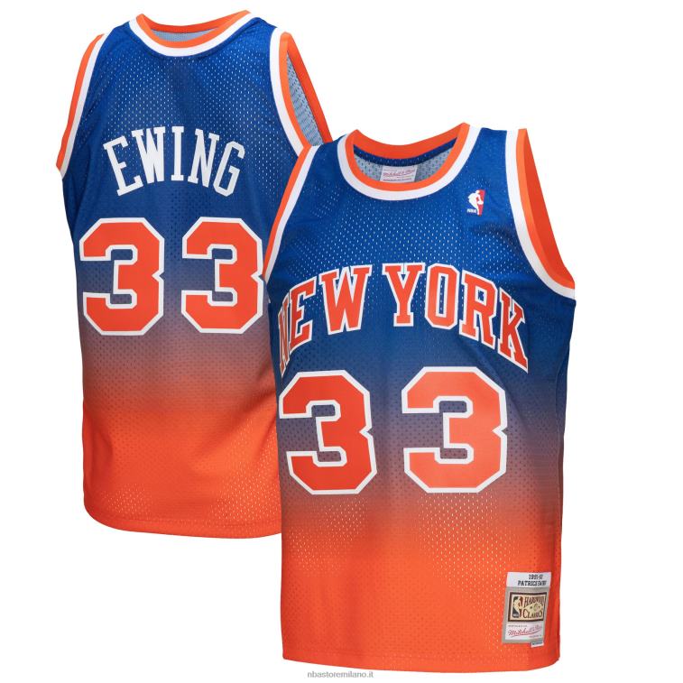 NBA 00F2L614 new york knicks patrick ewing orange/royal hardwood classics fadeaway maglia da giocatore swingman