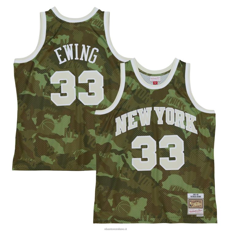 NBA 00F2L868 new york knicks patrick ewing mitchell & ness camo hardwood classici maglia swingman verde fantasma
