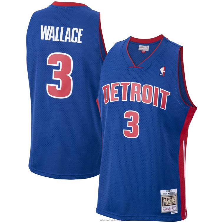 NBA 00F2L1410 detroit pistons ben wallace mitchell & ness royal hardwood classici maglia swingman