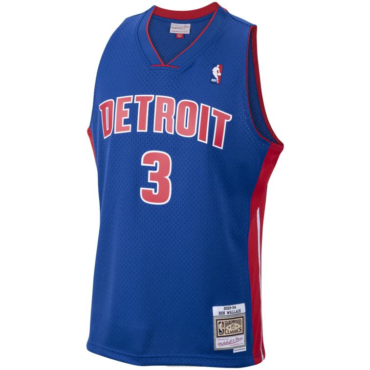 NBA 00F2L1410 detroit pistons ben wallace mitchell & ness royal hardwood classici maglia swingman