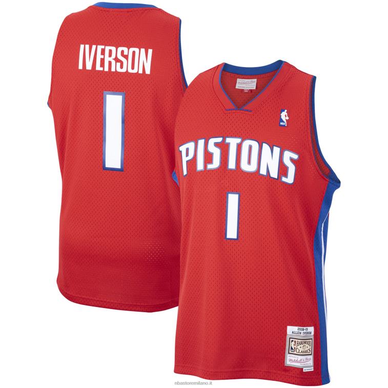 NBA 00F2L1861 detroit pistons allen iverson mitchell & ness red hardwood classici maglia swingman