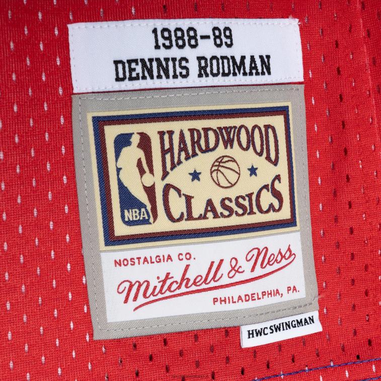 NBA 00F2L1973 detroit pistons dennis rodman blue/red hardwood classics 1988-89 divisa swingman maglia
