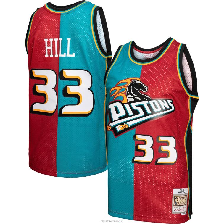 NBA 00F2L2105 detroit pistons grant hill mitchell & ness teal/red hardwood classics 1999-00 divisa swingman maglia