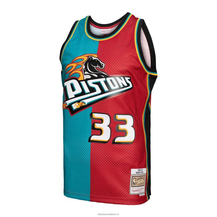 NBA 00F2L2105 detroit pistons grant hill mitchell & ness teal/red hardwood classics 1999-00 divisa swingman maglia
