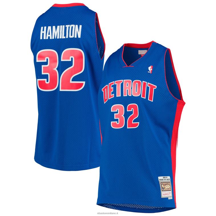 NBA 00F2L2378 detroit pistons richard hamilton mitchell & ness blue hardwood classici maglia swingman