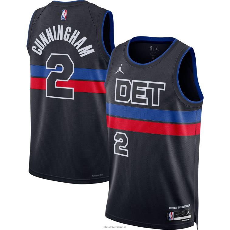 NBA 00F2L337 Maglia da swingman nera marca detroit pistons cade cunningham jordan