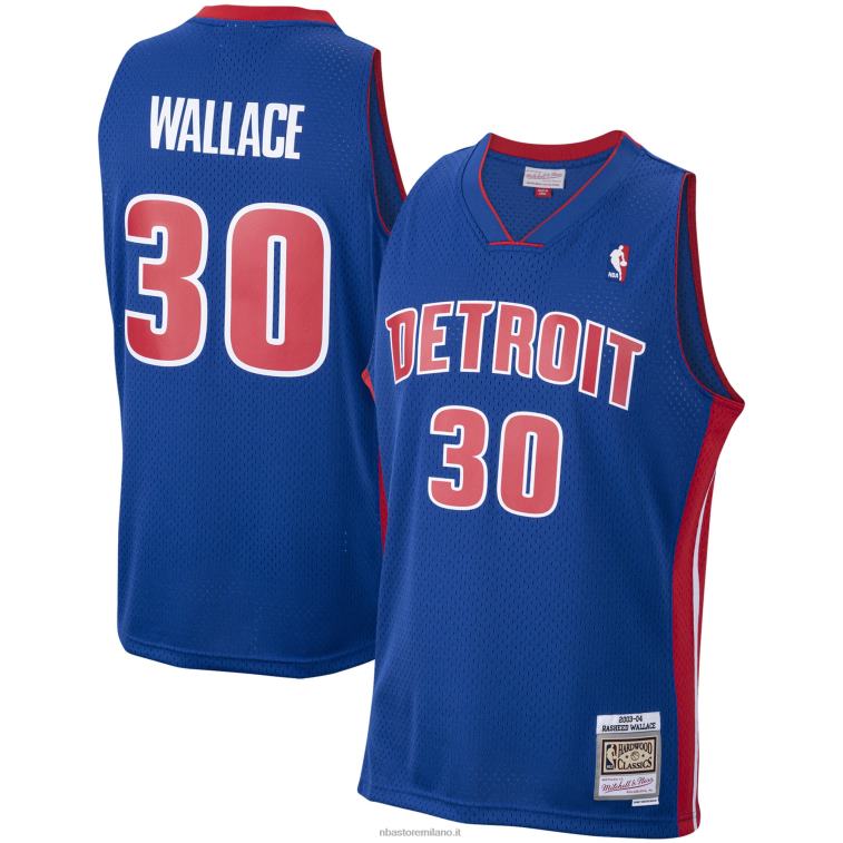 NBA 00F2L5078 detroit pistons rasheed wallace mitchell & ness royal hardwood classici maglia swingman
