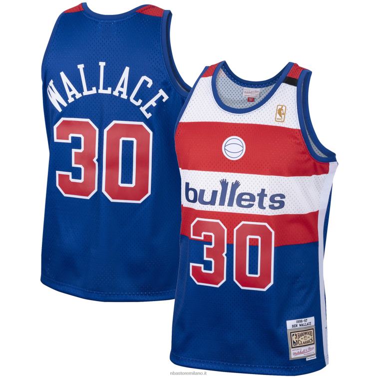 NBA 00F2L8272 Washington Bullets Ben Wallace Mitchell & Ness Royal Hardwood Classics Maglia Swingman