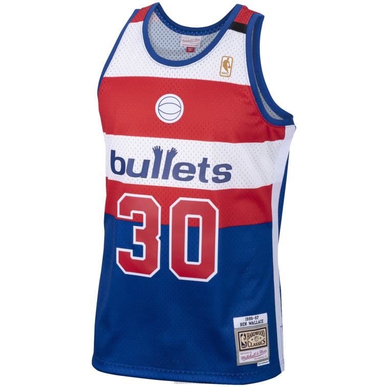 NBA 00F2L8272 Washington Bullets Ben Wallace Mitchell & Ness Royal Hardwood Classics Maglia Swingman