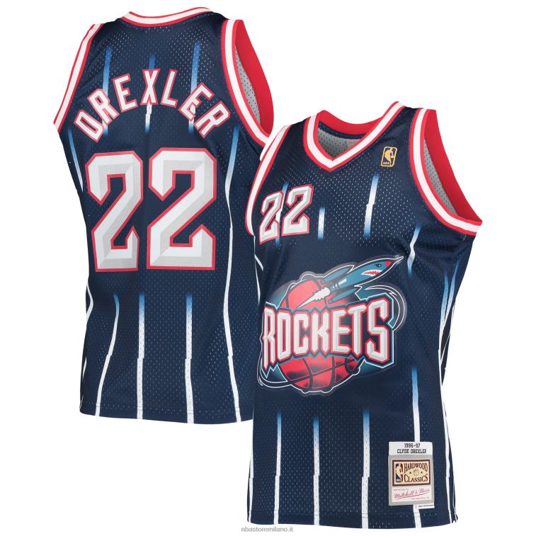 NBA 00F2L2254 houston rockets clyde drexler mitchell & ness navy hardwood classics maglia swingman